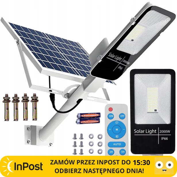 STRONG 2000 LED SOLAR LAMP IN DUSH SENSOR STREET WITH GARDEN PILOT