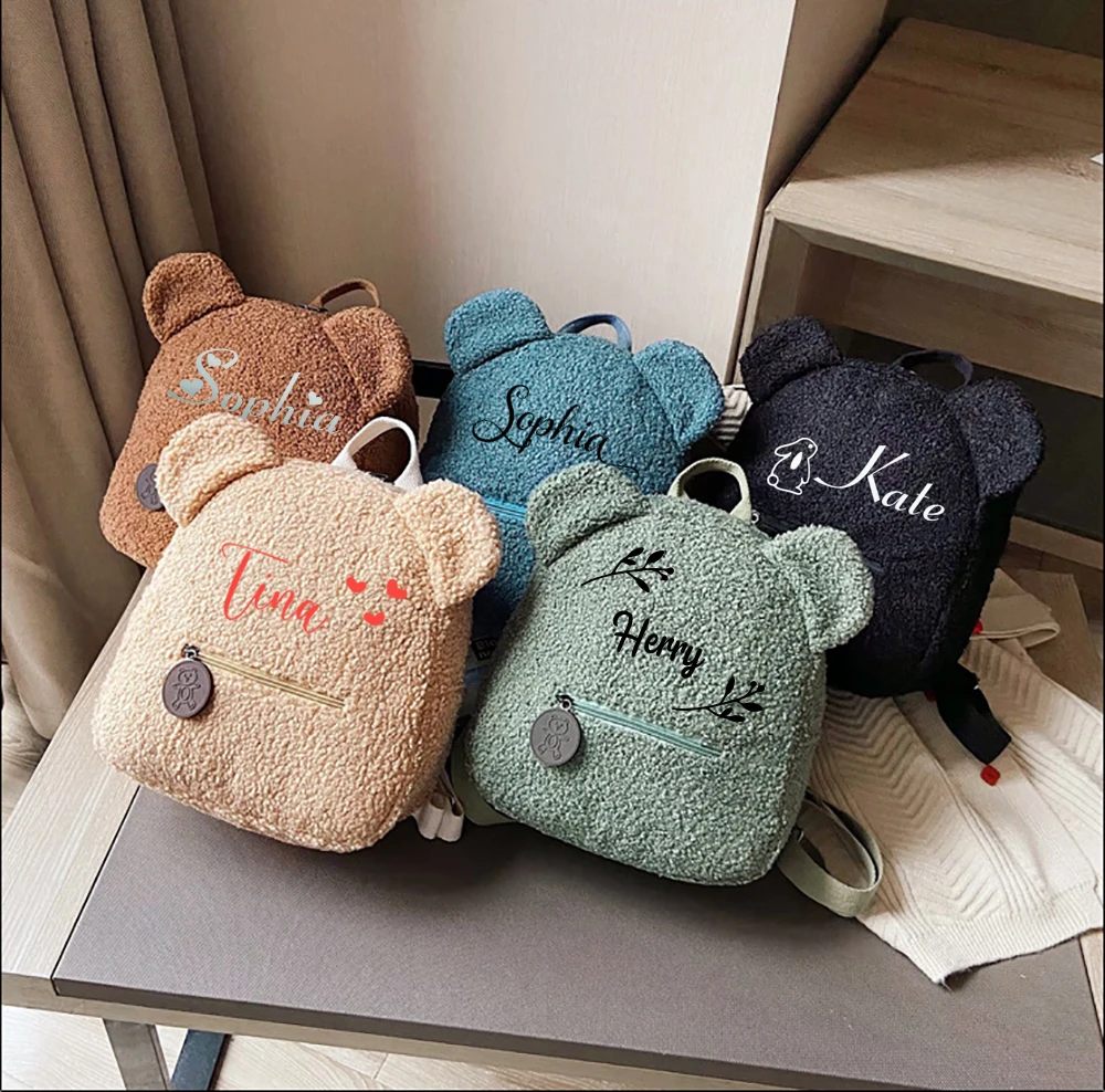 Mochila infantil de pelúcia bonito urso, personalizado, adequado para meninos e meninas, Natal, Dia das Bruxas, outono, inverno, novo estilo