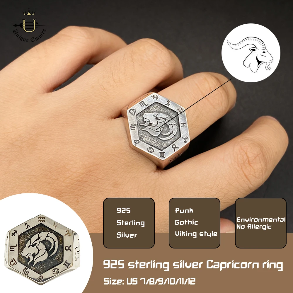 925 Sterling Silver Capricorn Ring Zodiac Signet Birthday Band Unisex Anniversary Holiday Art Decor Jewelry