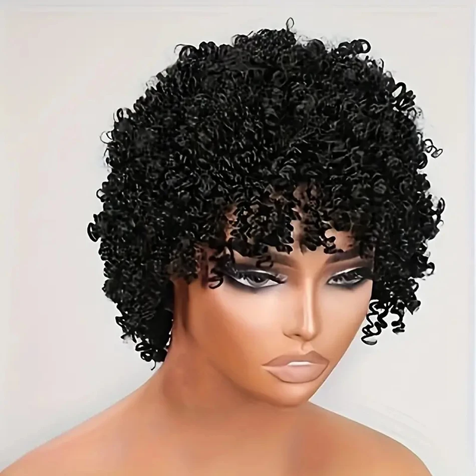 Brazilian Afro Kinky Curly Human Hair Short Wigs 100% Remy Human Hair Natural Black Curly Wigs for Women Machine Made Wigs