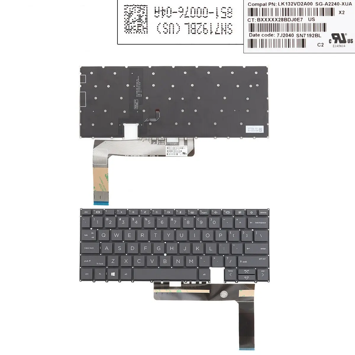 Teclado con diseño en inglés para HP EliteBook X360, 1030, G7, G8, negro, retroiluminado, 7J2040