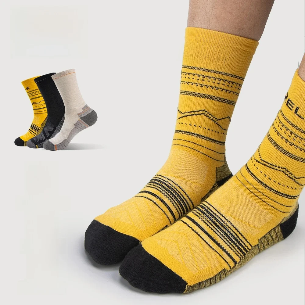 WRELS chaussettes en laine mérinos randonnée légère Absorption des chocs amortissement mi-mollet chaussettes de cheville course Sport chaussettes en laine mérinos