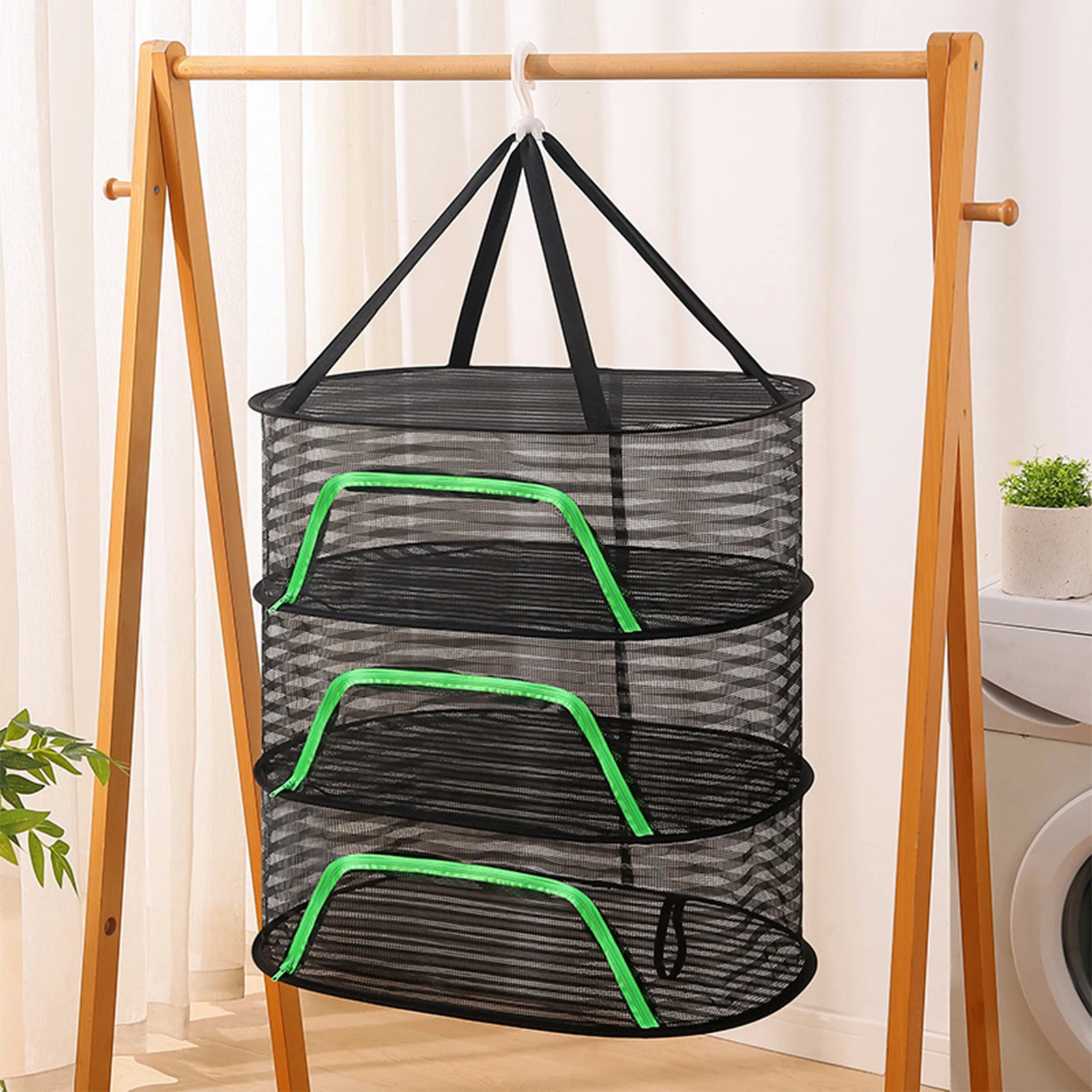 Garden Folding Drying Net Fish Drying Net Large Capacity with Hanging Hook Easy Carrying for Tea Fruits Dried Fish Tableware