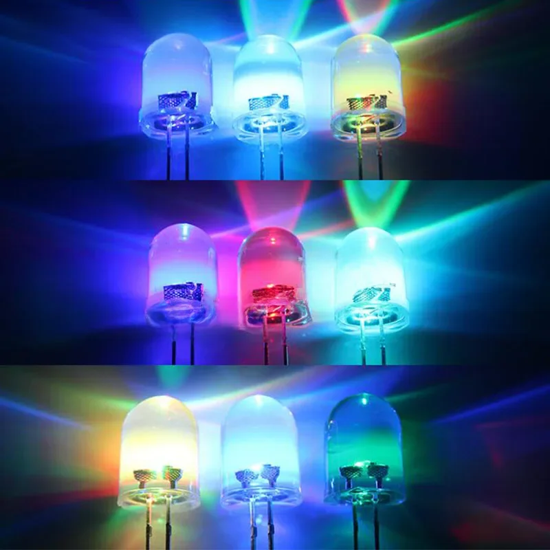 10 sztuk/partia F8 8mm szybko/wolno RGB Flash czerwony zielony niebieski Rainbow Multi Color dioda emitująca światło okrągłe LED w pełnym kolorze — zdjęcie produktu 6