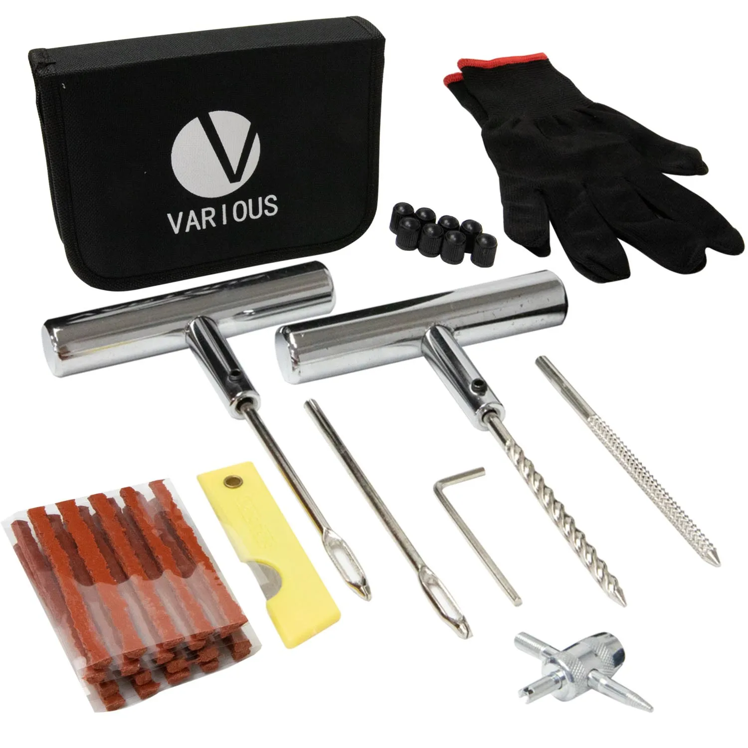 Kit Repara Pinchazos De Neumáticos Kit de Reparación de Neumáticos Desinflados 37 Piezas Sin Cámara para Moto, Coche, Bicicletas