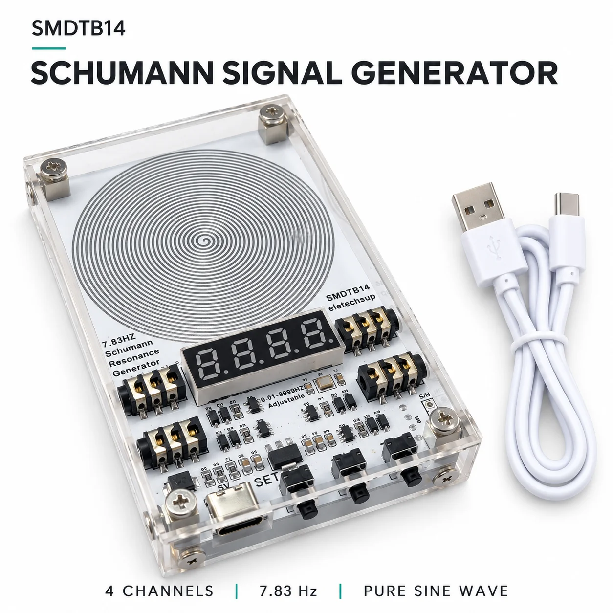 4CH 7.83Hz Schumann Resonance Generator Pure Sine Wave Signal Generator with External Antenna  for Physically Health Sleep