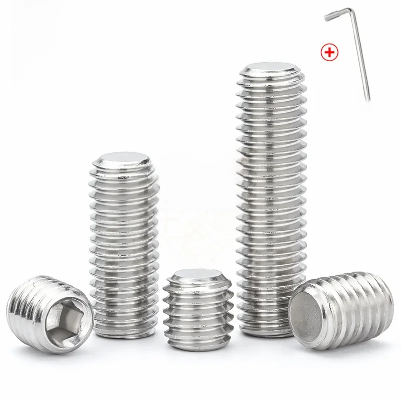 Vis de réglage à douille hexagonale, pointe plate, tête Allen M2 M2.5 M3 M4 M5 M6 M8 M10 M12, vis sans tête en acier inoxydable