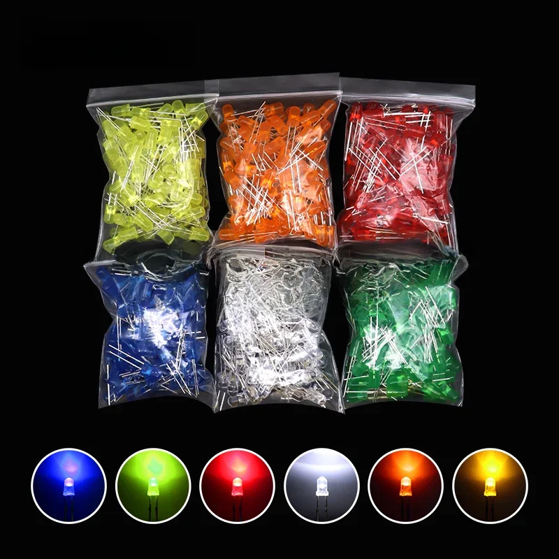 100szt 5mm Dioda LED F5 Różne Zestaw Biały Zielony Czerwony Niebieski Żółty Pomarańczowy Różowy Fioletowy Ciepła Biała Dioda Świetlna DIY — zdjęcie 2