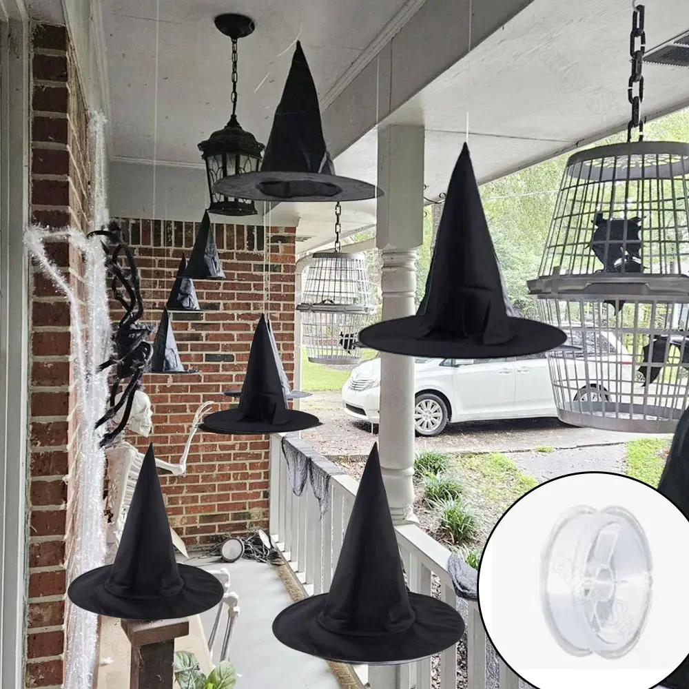 6/12 sztuk Halloween czarne czarownice kapelusze z liną wiszące czarodziej kapelusze luzem dla domu na zewnątrz ganek dekoracja na Halloween Party Favor — 2