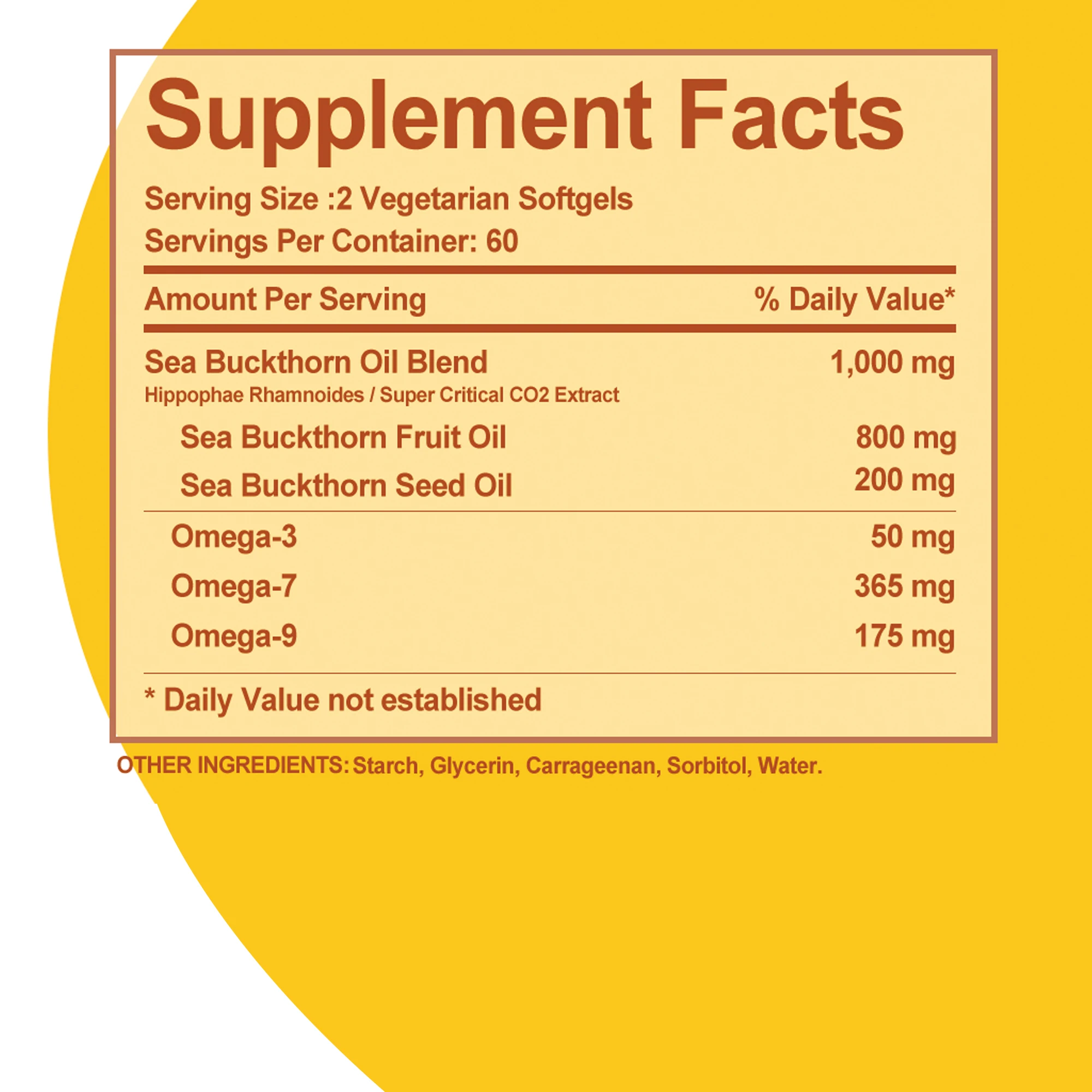 Omega-7 Sea Buckthorn Oil - Promotes Digestion, Cardiovascular, Skin Health, Immune Support - 120 Capsules