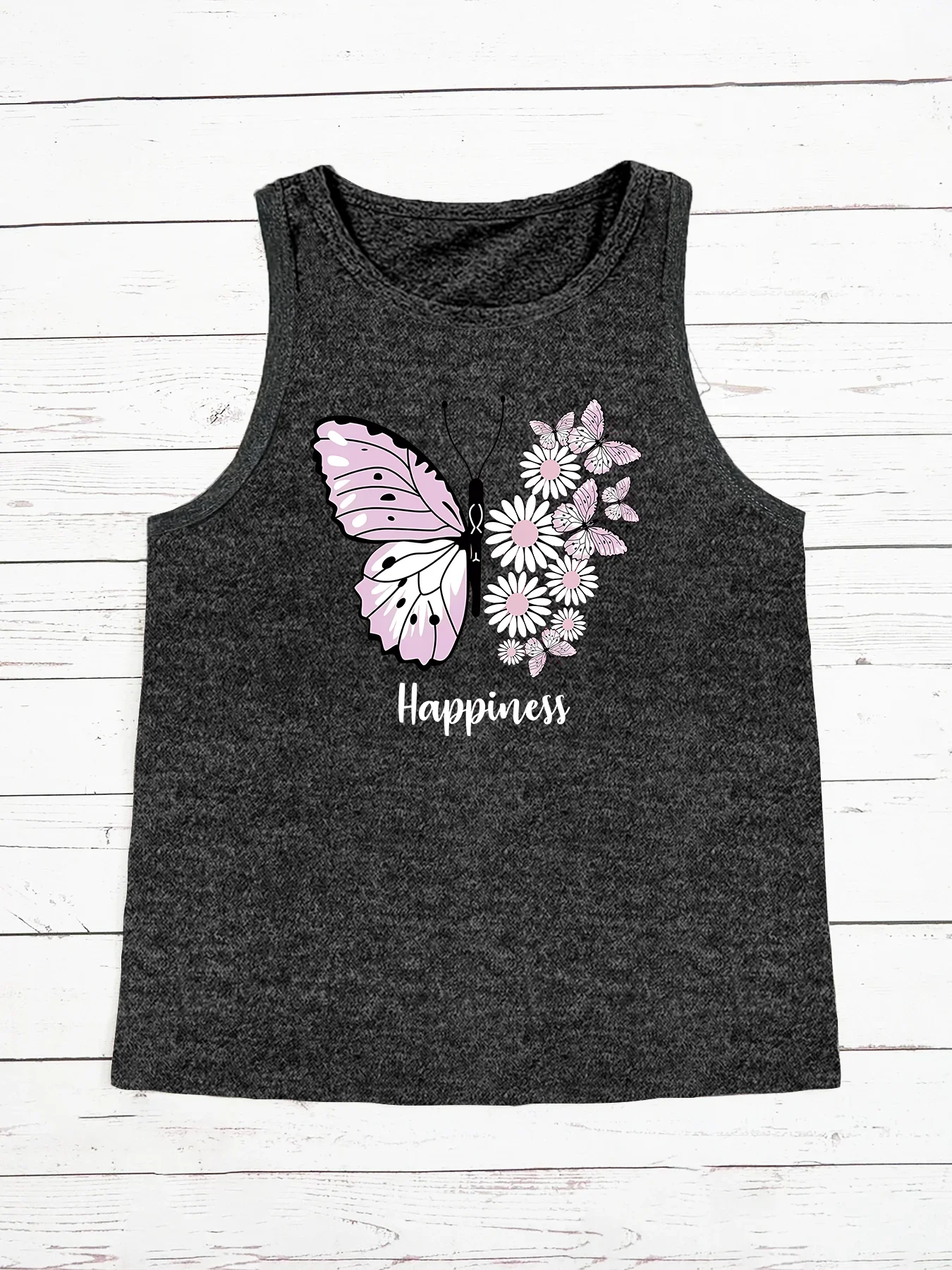 Pink Butterfly Phalaenopsis Frien Happiness Fashion Funny Sports Women's Tank Top Loose O Neck Sleeveless Casual Tank