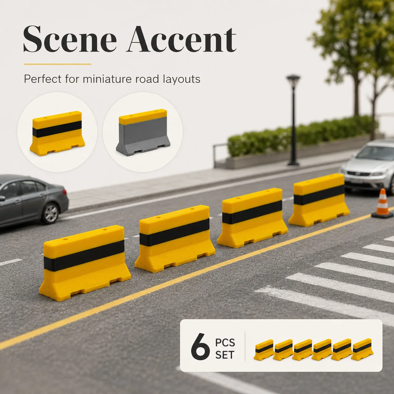1:64 1:87 Mini-Zement-Straßenbarrieren 6-teiliges Set, Stadtstraßen-Parkplatz-Bau-Diorama-Zubehör für Modellautos und Zug-Layouts – Detail 2