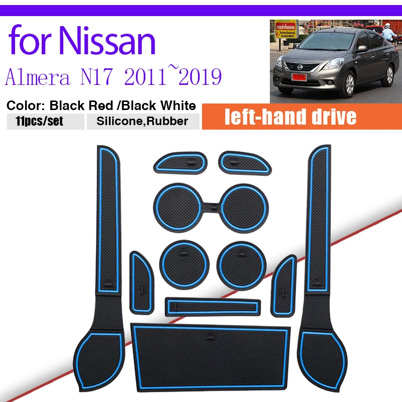 

Пылезащитный коврик для Nissan Almera Versa Sunny N17 латио 2011 ~ 2019 2012 2013 2014 2015 2016 2017 2018, резиновый коврик для хранения, дверной слот, канавка, чашка, подушка, подставка, авто