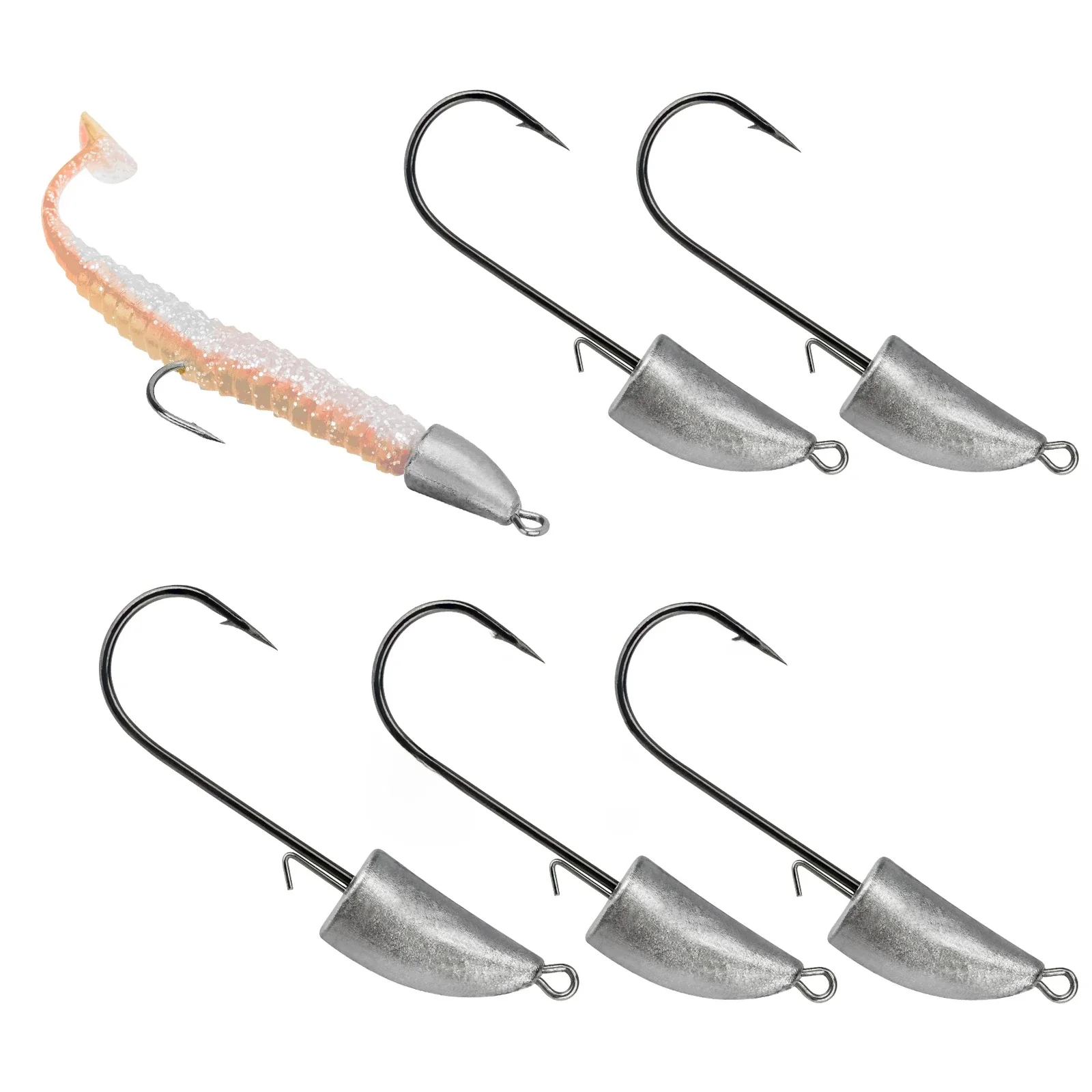 Lot de 10 hameçons jig head 3.5g 5g 7g 10g 14g 21g, têtes de plomb en forme de balle, hameçons pour leurres souples, anti-herbe, à longue tige, pour la pêche au bar en eau douce