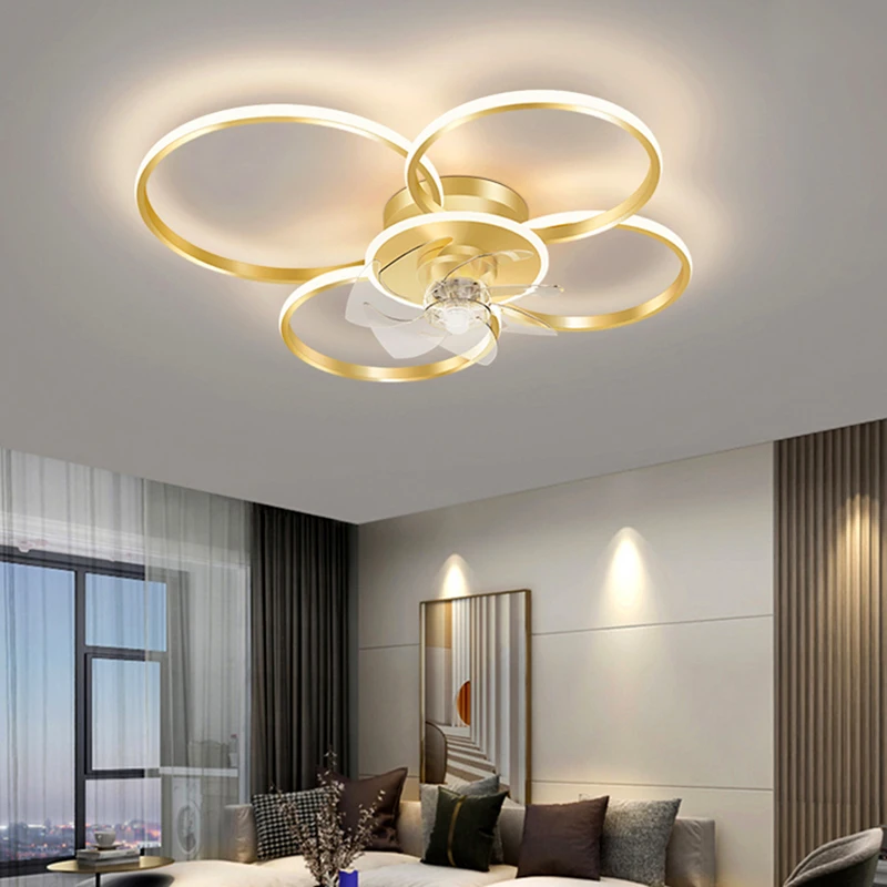 Bedroom decor led invisible Ceiling fan light lamp Home Decro Ceiling fans with lights remote control Black Gold Smart