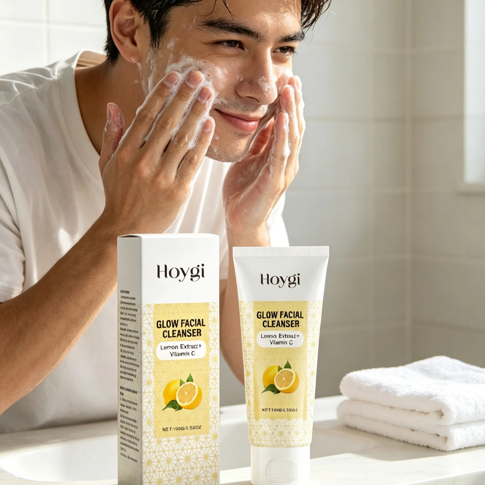 Hoygi Lemon Glow Cleanser Reduce Facial Oiliness Strengthen Skin Barrier Boost Skin Radiance Non Irritating Bright Vc Wash 100g