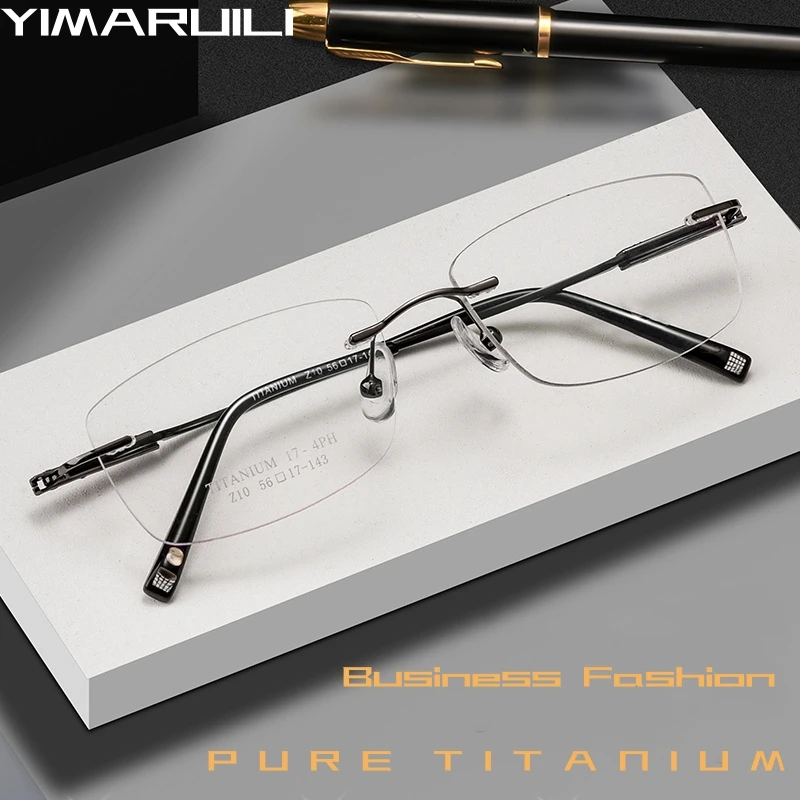 

YIMARUILI Fashion Retro Flexible Acetate Eyewear Ultra-light Pure Titanium Optical Prescription Rimless Glasses Frame Men Z10WK