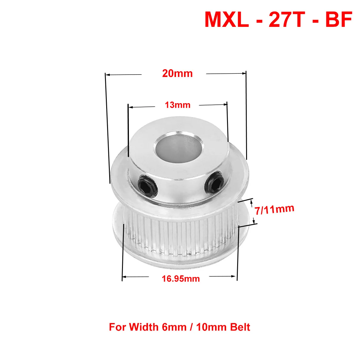 1Pcs MXL 27 Tooth Timing Pulley Bore 4 5 6 6.35 8mm BF Aluminum Synchronous Pulley Wheel For Width 6mm 10mm MXL Timing Belt