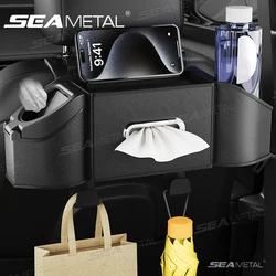 SEAMETAL Car Back Seat Organizer Multifunctional Car Storage Box Universal Cup Holder/Trash Bin/Tissue Holder/Phone Mount/Hooks