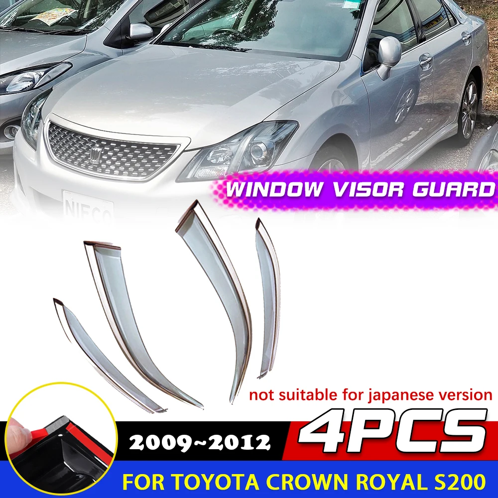 Visera de ventana de coche para Toyota Crown Royal 13 S200 2009 ~ 2012, toldos deflectores de protección contra humo, accesorios para cejas de lluvia y sol 2010 2011