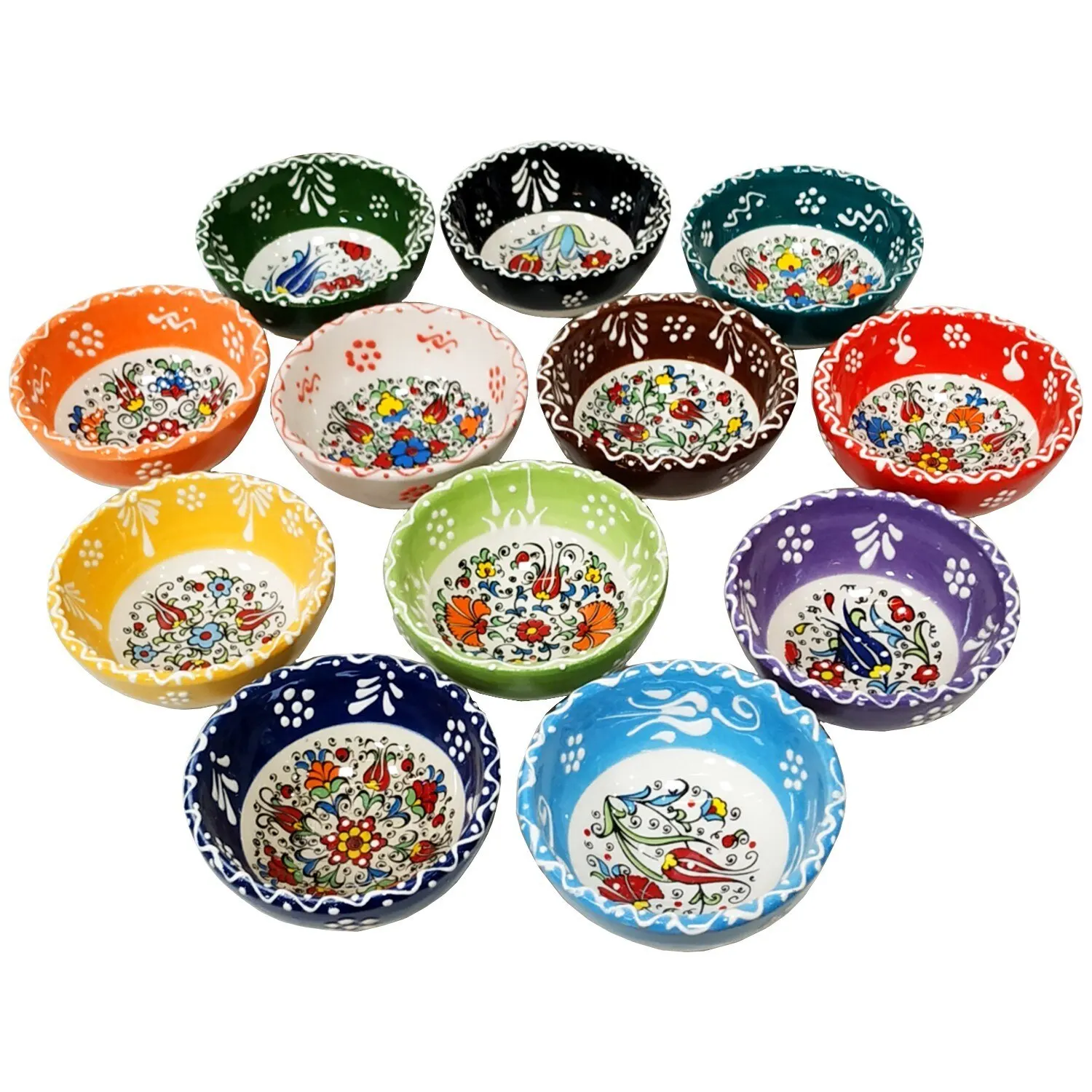 Rainbow Brazil Ceramic Bowl And Sauce Set Pattern Handmade Sweet Nuts Olive Dish Seasoning 6 PCS or 12 PCS Colorful casual Use Marble Decorated