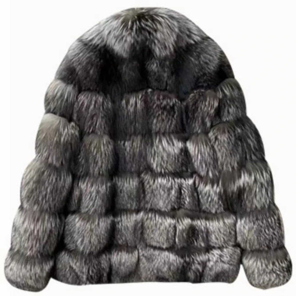 Denny&Dora Big Lapel Collar Fur Jacket Fashion Luxury Natural Fur Coats Men Silver Fox Fur Coat Short