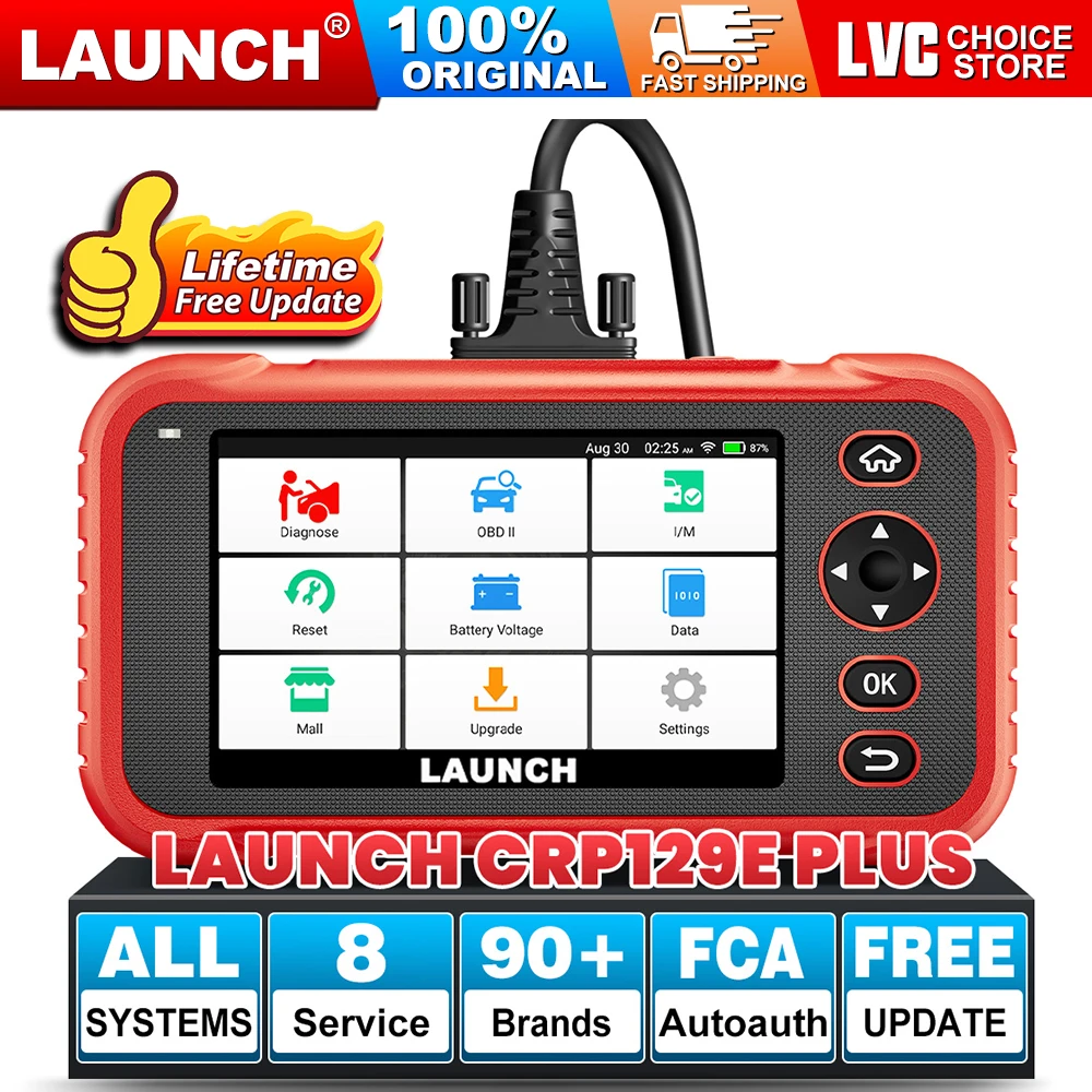 

LAUNCH X431 CRP129E PLUS Автомобильный диагностический инструмент Полная система масляного тормоза DPF TPMS Сброс 8, сброс сканера OBD2 Пожизненное бесплатное обновление