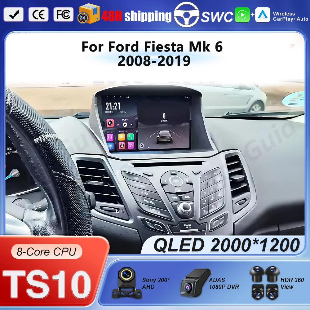 Android 16 Car Radio Carplay For Ford Fiesta Mk 6 2008-2019 Android Multimedia Video Player touch screen Auto stereo Navigation