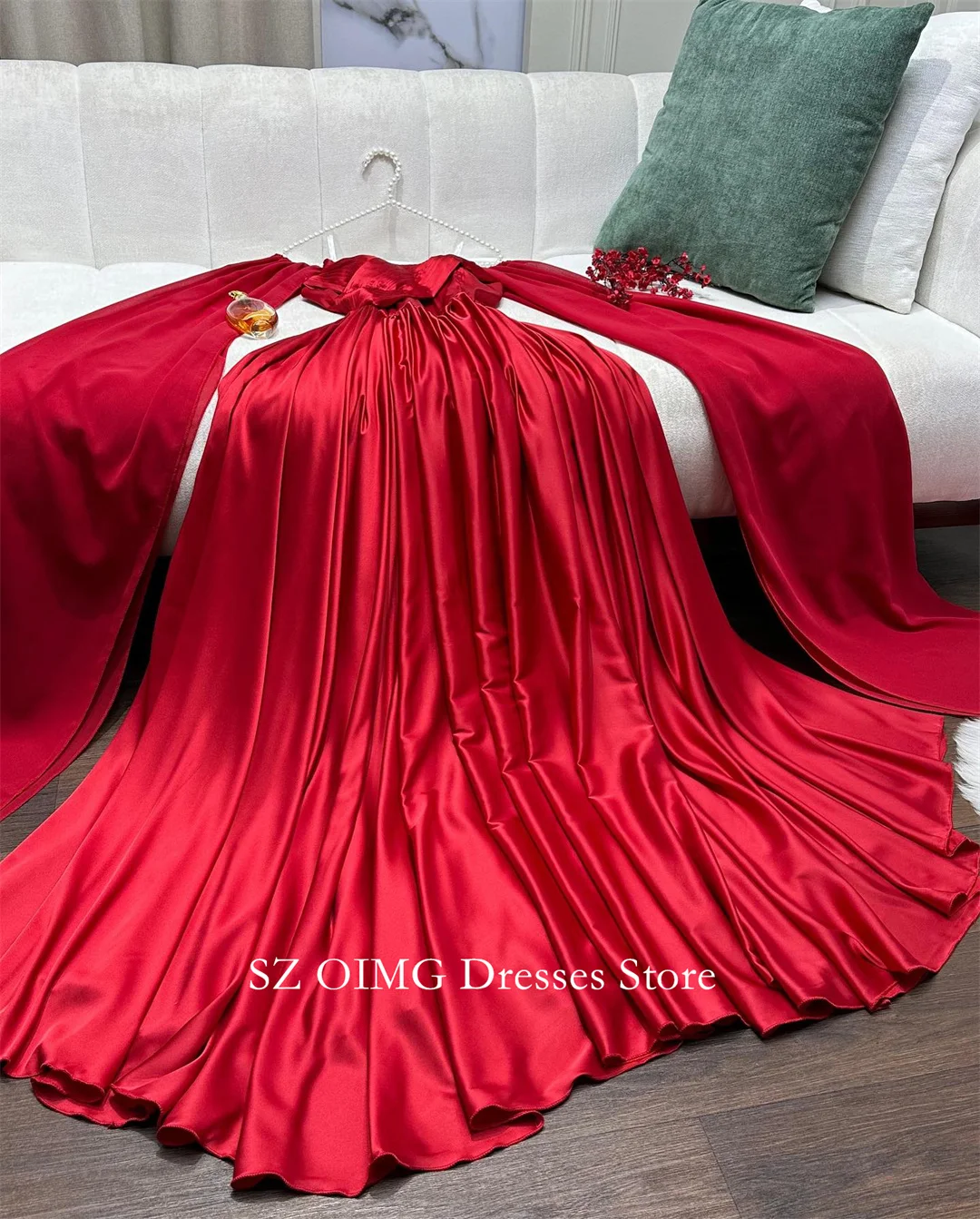 OIMG Dubai Mordern Sweetheart Prom Dresses with Cape Bugundy Silk Satin Dress Women Evening Gowns Formal Fitted Party Dress