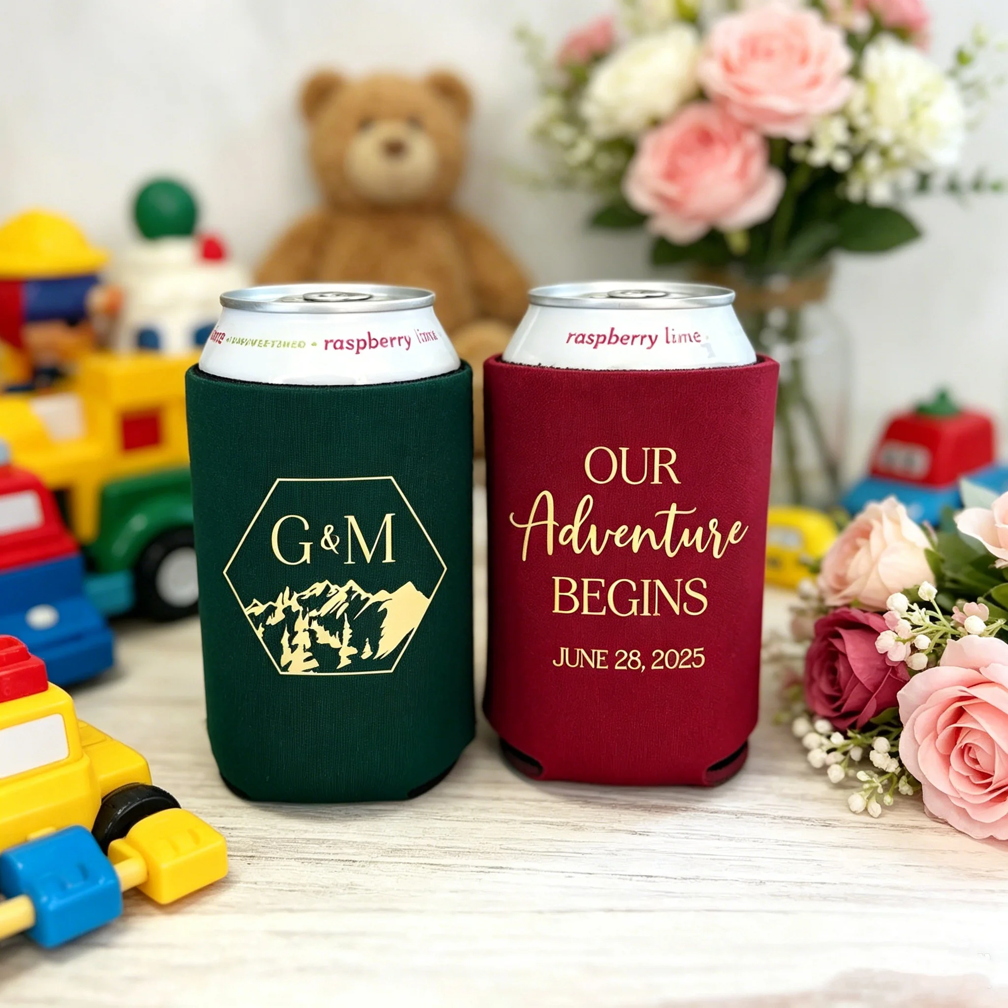 10/20/30 piezas Enfriadores de latas personalizados para boda, Portavasos de neopreno, Koozies para latas delgadas, Recuerdos y regalos para fiestas de boda
