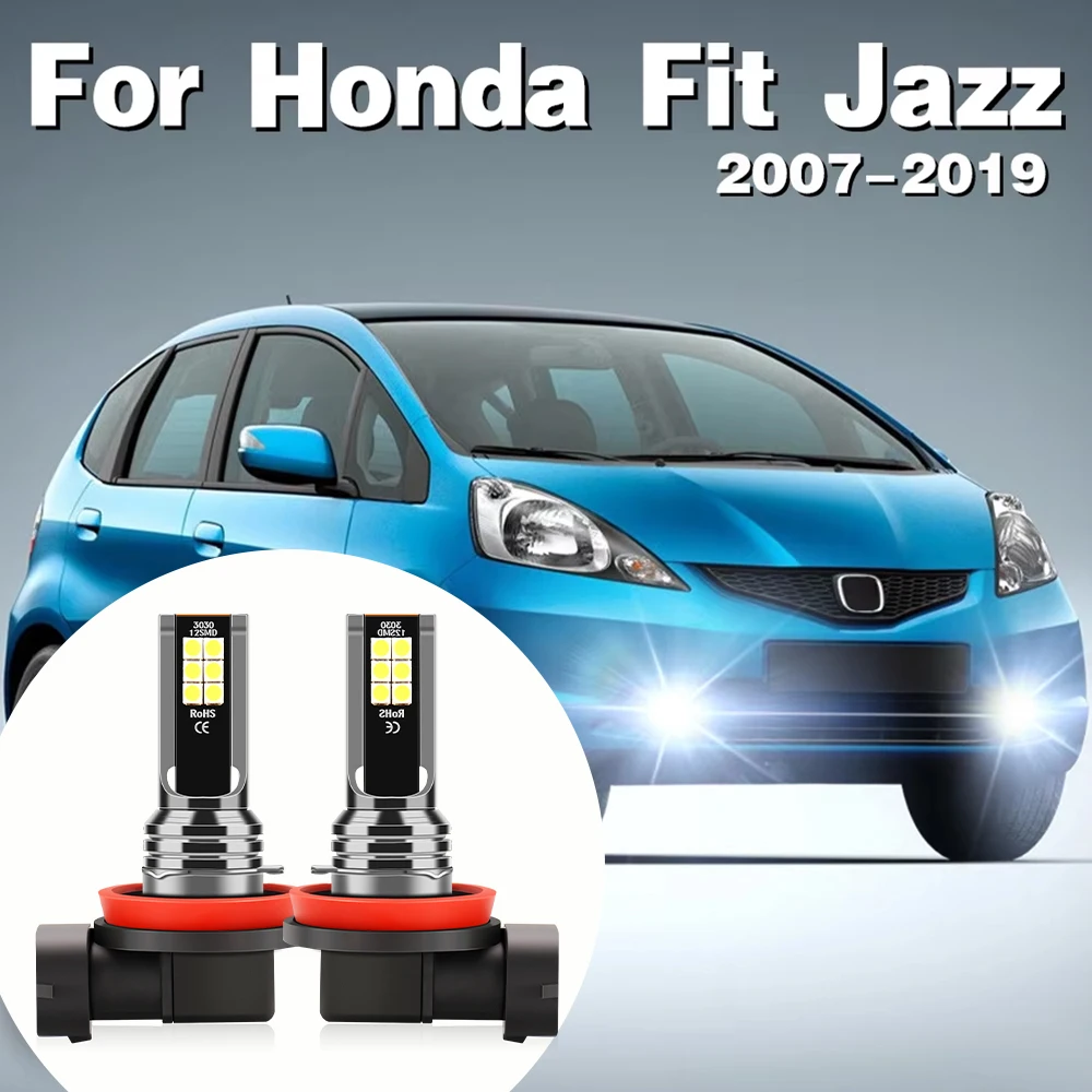 2x LED Front Fog Lamp Car Light Bulbs For Honda Fit Jazz 2007 2008 2009 2010 2011 2012 2014 2015 2016 2017 2018 2019 Accessories