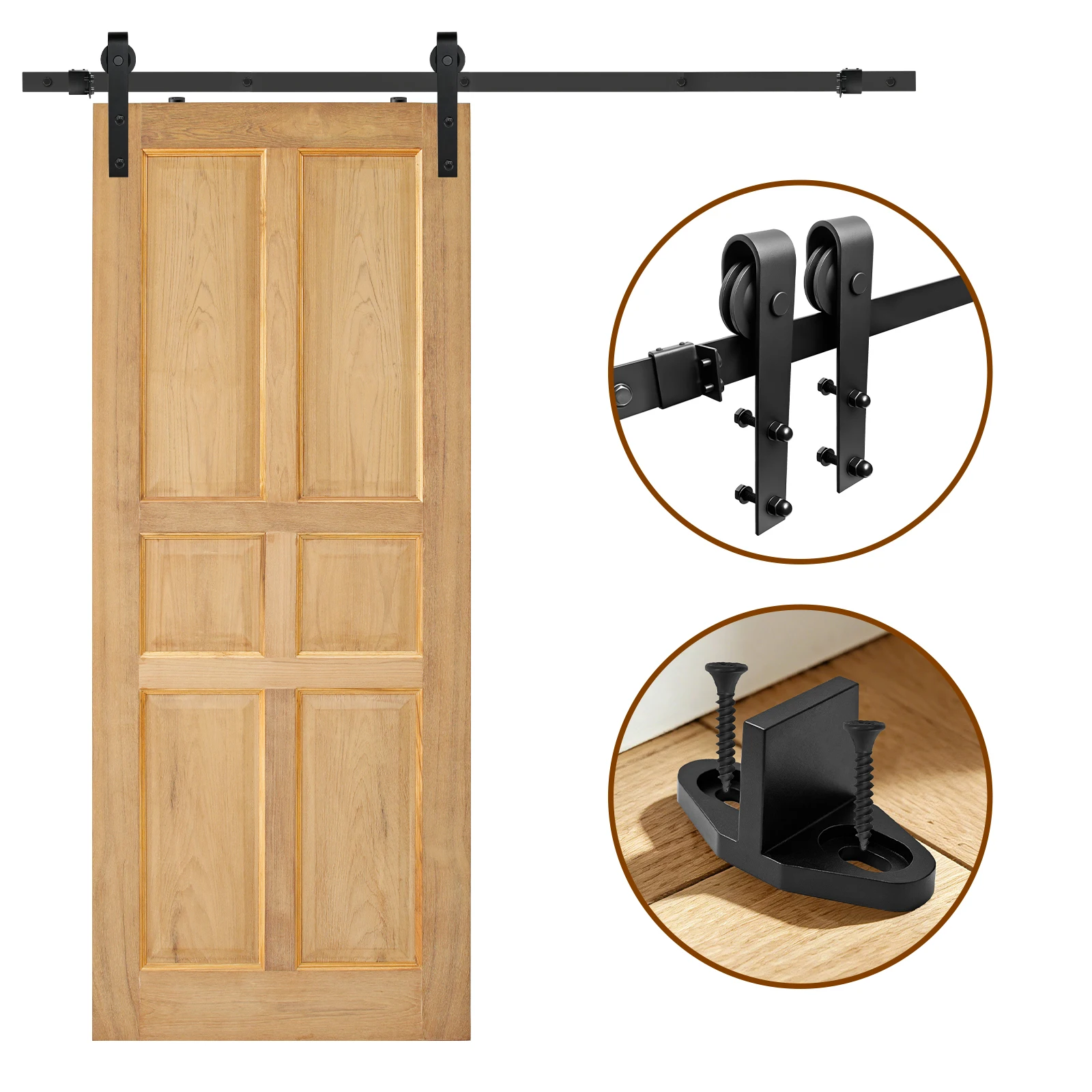 Kit de Herrajes para Puerta Corredera de 200 cm, Riel de Acero al Carbono de Alta Resistencia, Capacidad de Carga de 150 kg, Compatible con Puertas de Madera de 35-45 mm, con Limitadores y Guía de