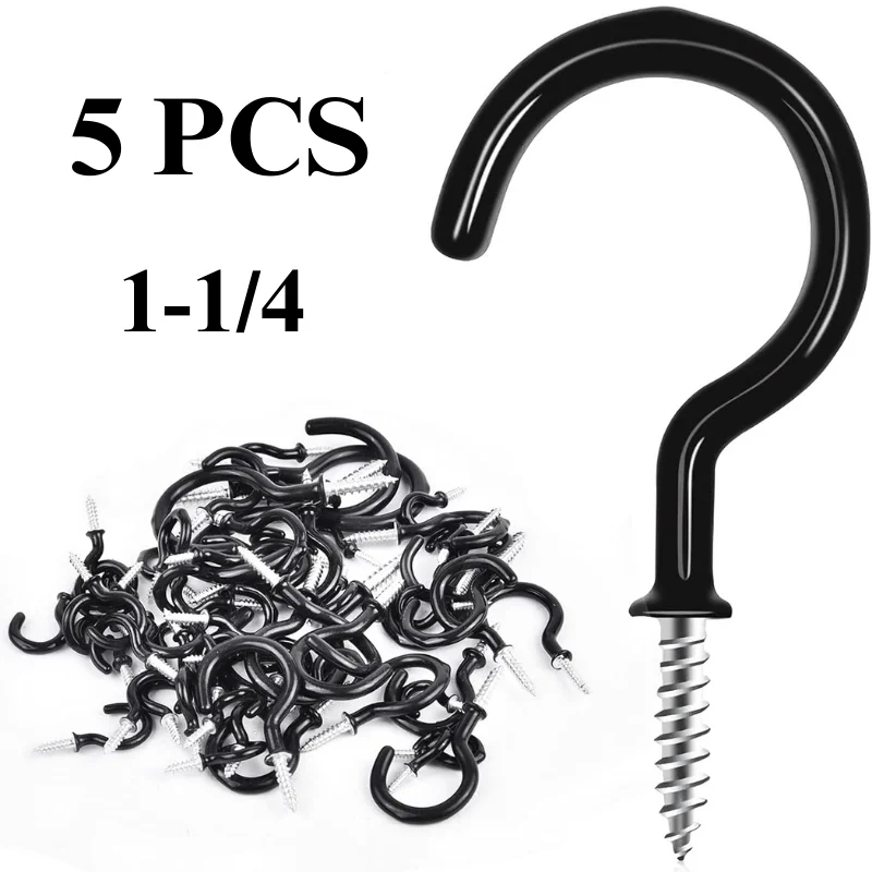 خطافات لولبية مطلية بالفينيل ، خطافات جدارية متعددة الوظائف للنباتات ، سلال ، مرآب ، في الداخل والخارج ، أسود ، 1-"، 10