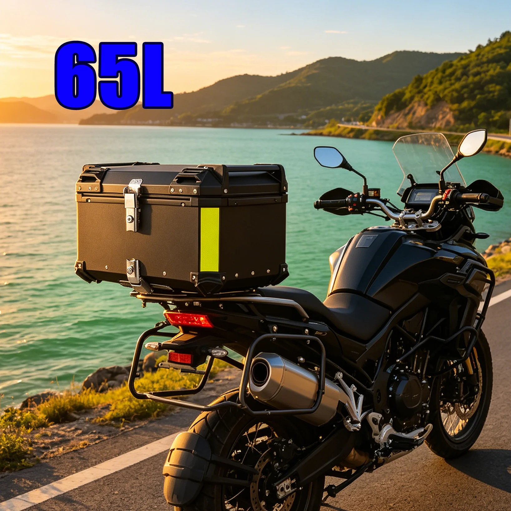 Boîte à bagages arrière pour moto en alliage d'aluminium 65L avec serrure en acier inoxydable, Top Case universel étanche avec doublure en cuir, 1,2 mm d'épaisseur résistant aux chutes, intérieur en