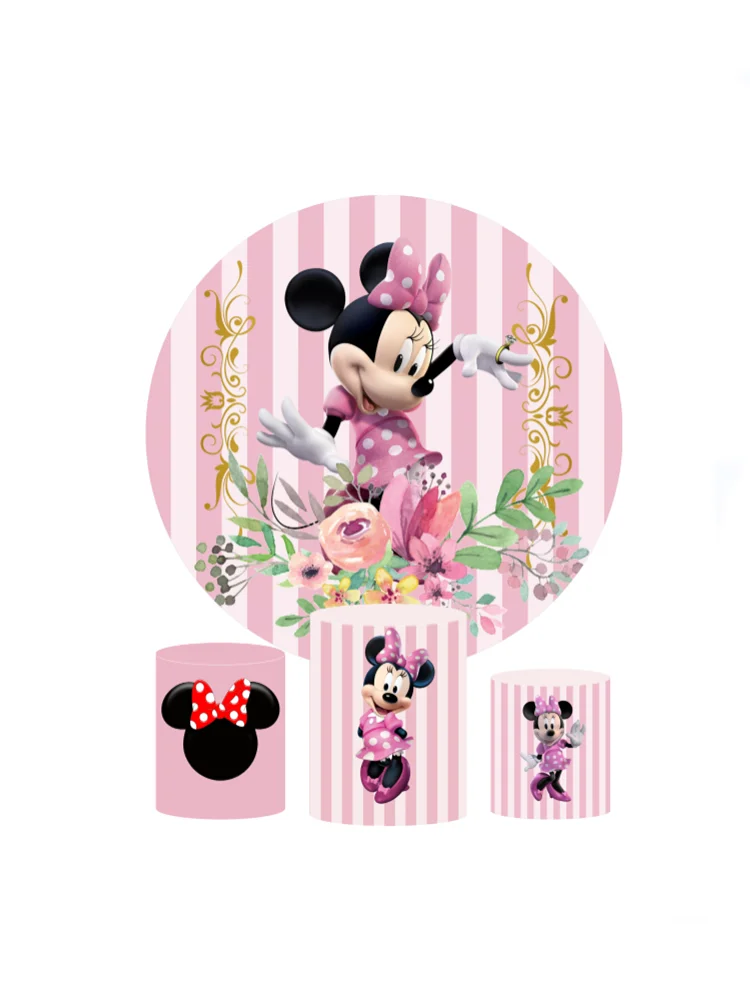 Disney Minnie Baby shower Birthday Party Dessert Pedestal Plinth Cylinder Cover Circle Round Backdrop Cover