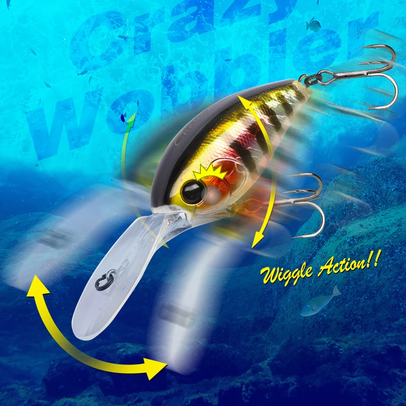 TSURINOYA 60mm 16.6g 0-3m Floating Fishing Lure Crankbait CHASER 60F Crazy Wobbler Artificial Hard Baits Long Casting Crank