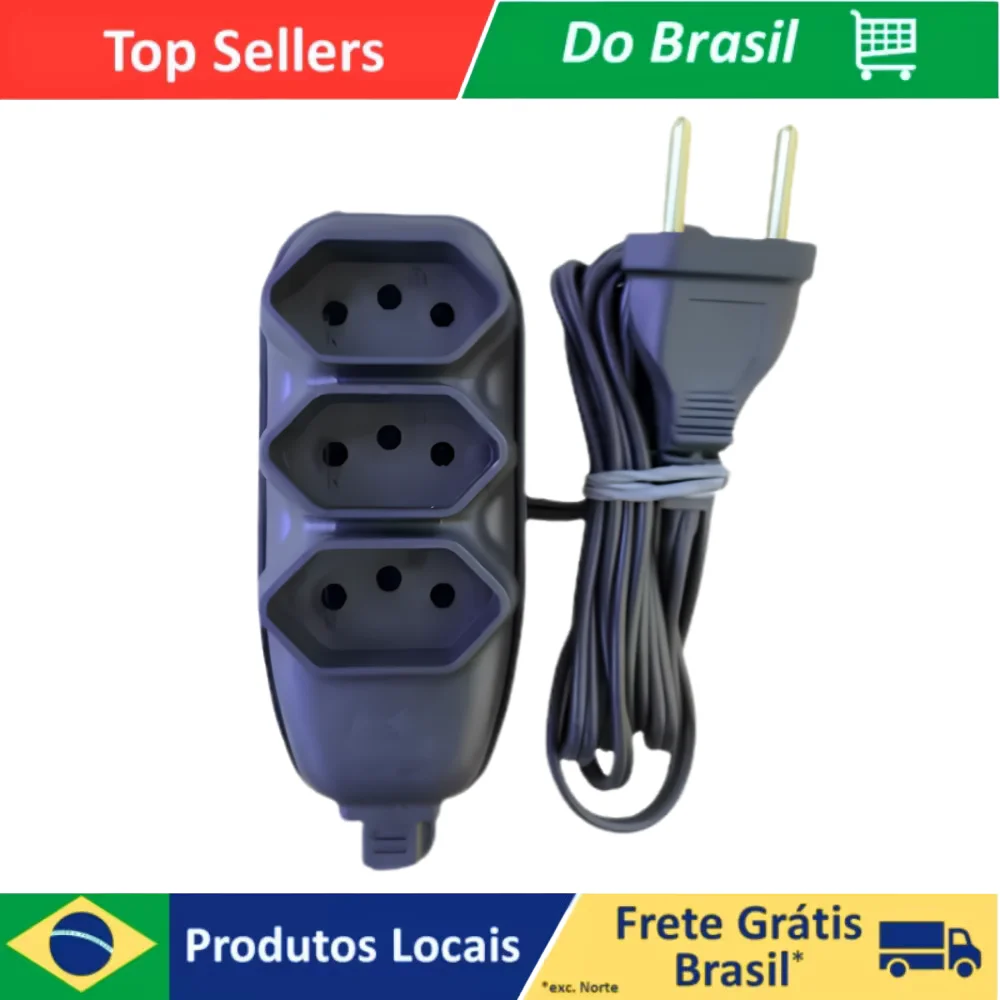 Cabo de Energia Bivolt 2m Extensão Tripolar Preta Durável e Resistente