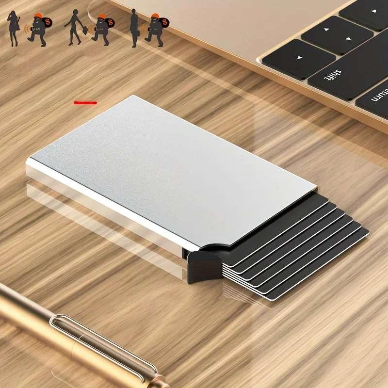 Męskie aluminiowe etui na karty kredytowe, etui na dowód osobisty RFID Portfel męski Mini pakiet Metalowy portfel — zdjęcie 2