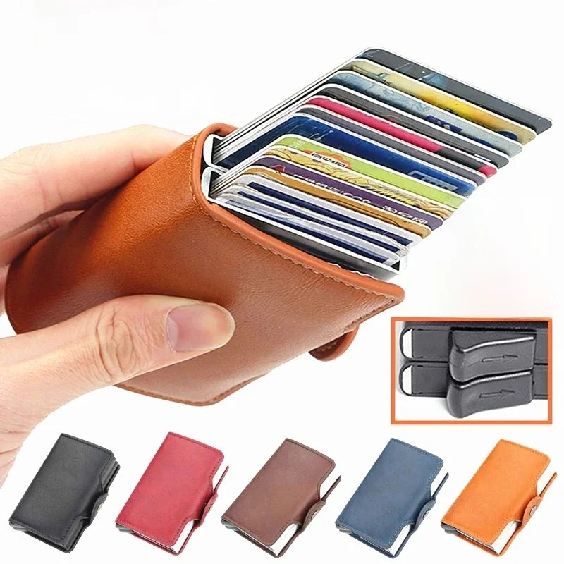 12 miejsc na karty Magic Anti RFID Podwójne aluminiowe pudełko Automatycznie PU Skórzane etui na karty Portfel o dużej pojemności Etui na dowód osobisty Bank kredytowy — zdjęcie 2