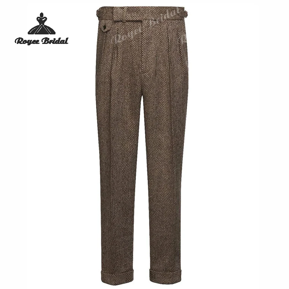 Peak Lapel Two Piece Double Breasted  Men's Suit Wedding 2026 Brown Herringbone Slim Fit Business Suit costume homme mariage