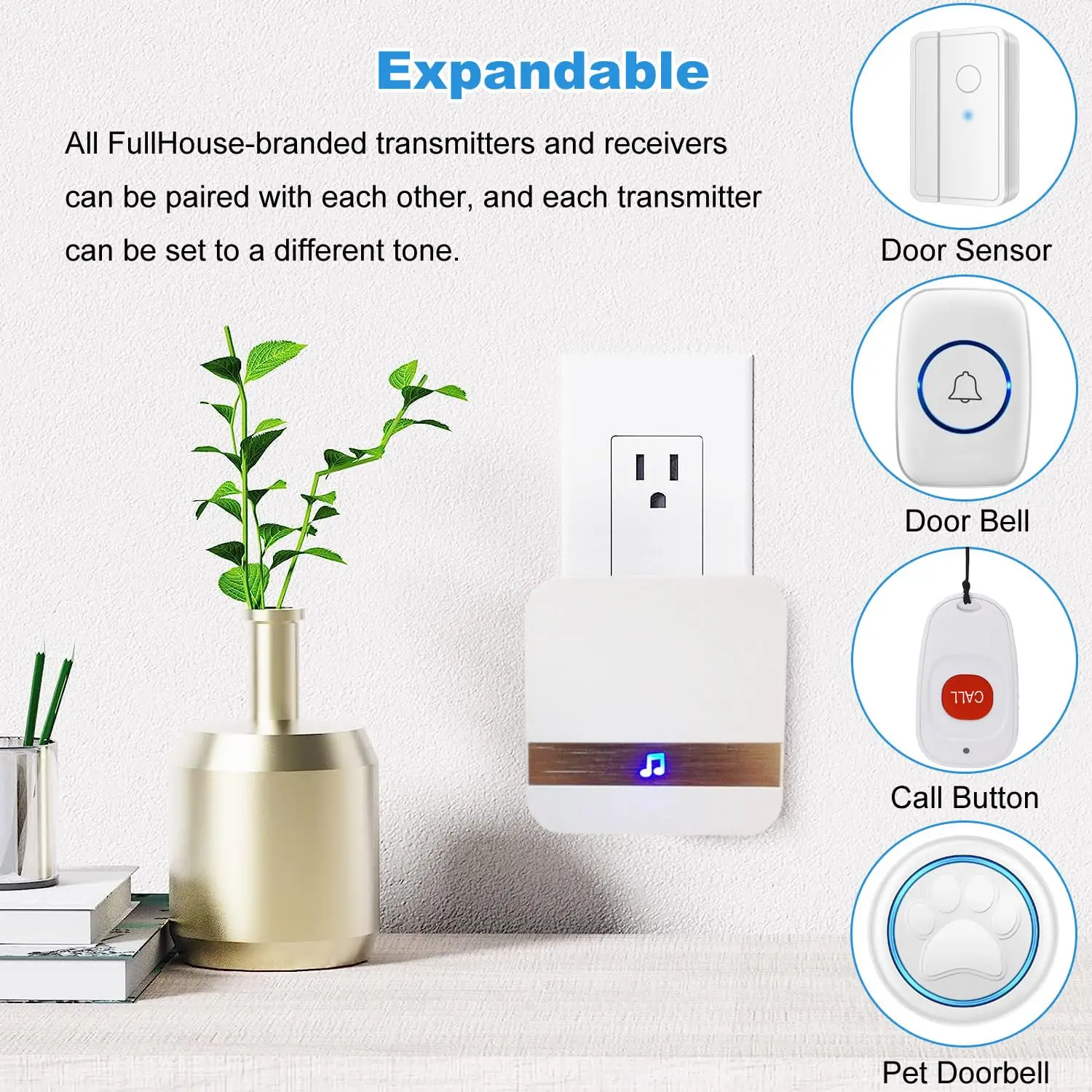 Wireless Caregiver Pager Nurse Alert System Long Range Call Button Plug in Receiver Emergency Call Bell for Elderly Senior Alarm
