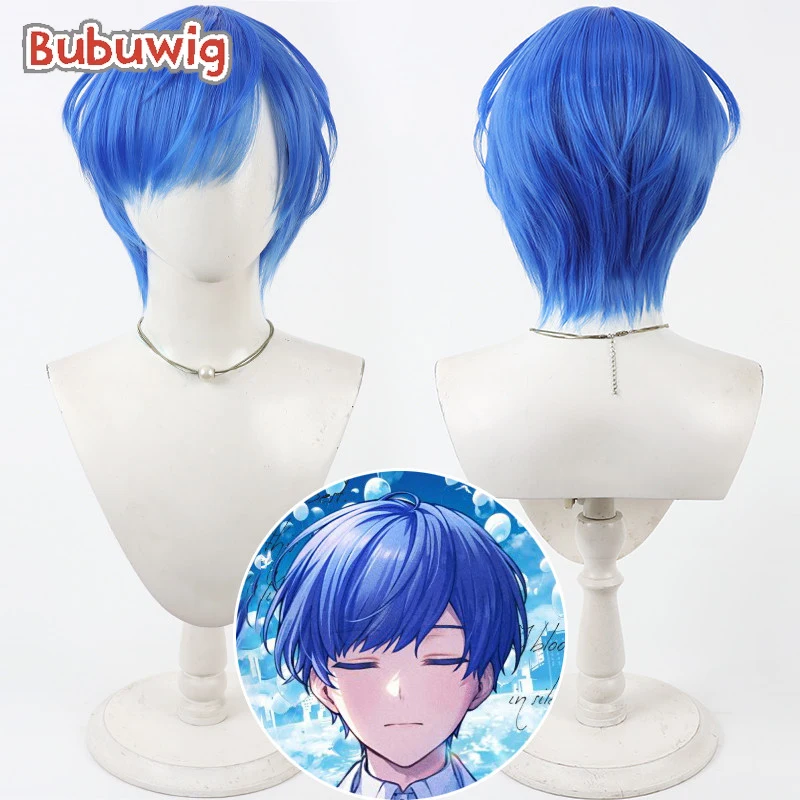 Bubuwig Synthetic Hair Ireisu If Cosplay Wigs Anime Virtual YouTuber Ireisu If 30cm Short Straight Blue Men Wig Heat Resistant