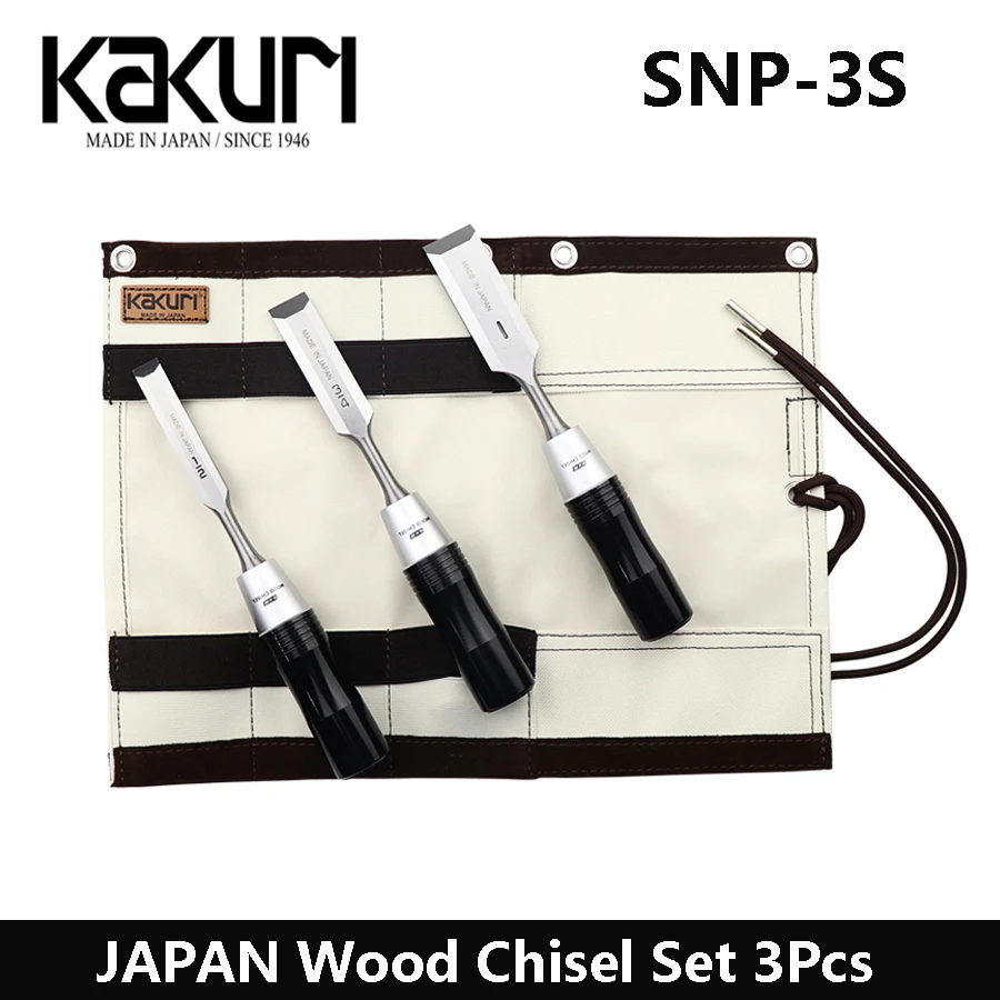 KAKURI SNP-3S Japan Wood Chisel Set 3Pcs Carving Knife with Storage Bag for Woodworking Processing and Engraving