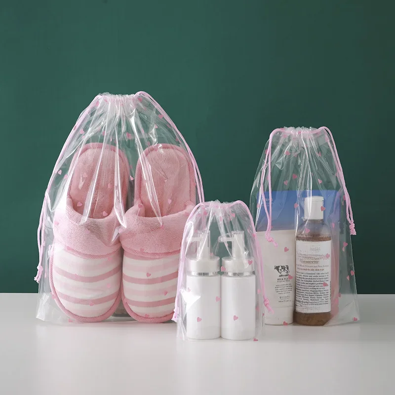 Sac de rangement de proximité conviviale ré transparent mignon, sac de bain imperméable, vêtements de voyage, sous-vêtements, chaussures, cosmétiques, évaluation, ensemble de 3 pièces