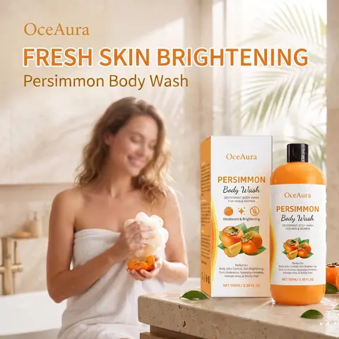 Gel Douche OceAura au Kaki Frais – Nettoyage Doux et Profond, Protection de la Barrière Cutanée, Réparation, Parfum Agrumes Fruité Longue Durée, Hydratant Doux pour le Corps