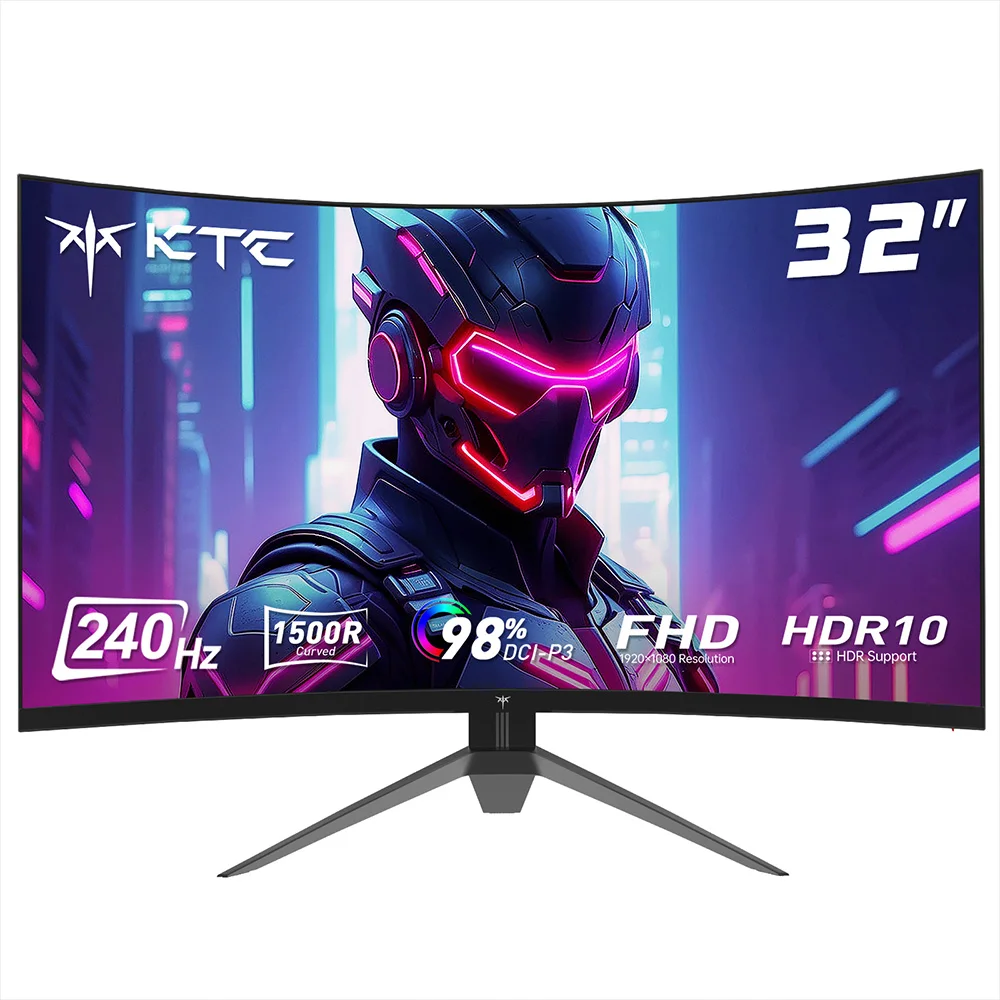 KTC H32S17F 32'' gebogen gamingmonitor, 1920*1080 HVA-paneel, 240Hz verversingsfrequentie, 125% SRGB, 3500:1 contrastverhouding, Adaptive Sync, HDR10, 3ms responstijd, 2*HDMI2.0 1*DP1.4 1*USB2.0
