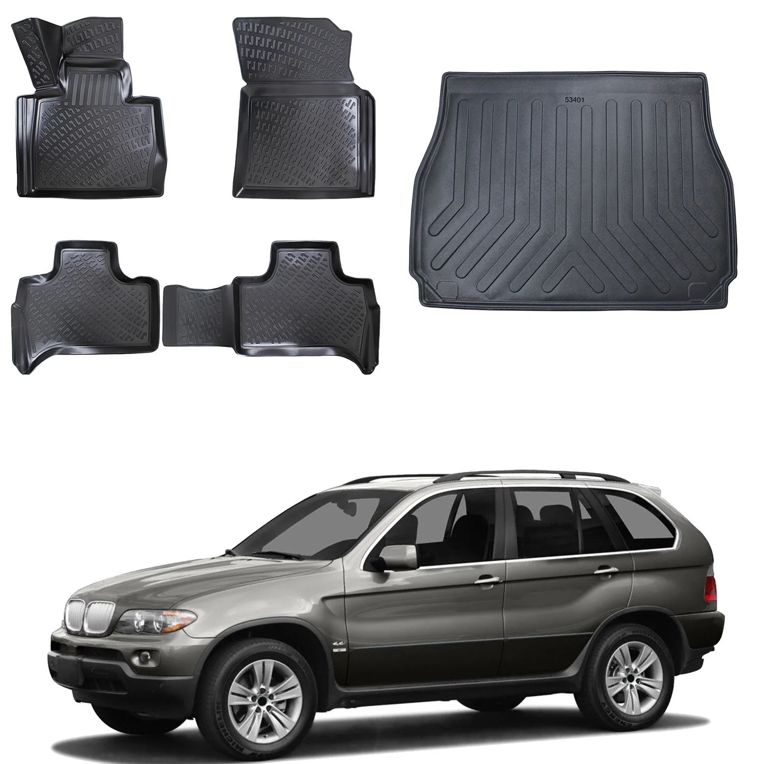 

Floor Mats + Cargo Trunk Liner Fits Bmw X5 E53 1999-2006 Set - All Weather Maximum Coverage - Water Resistance