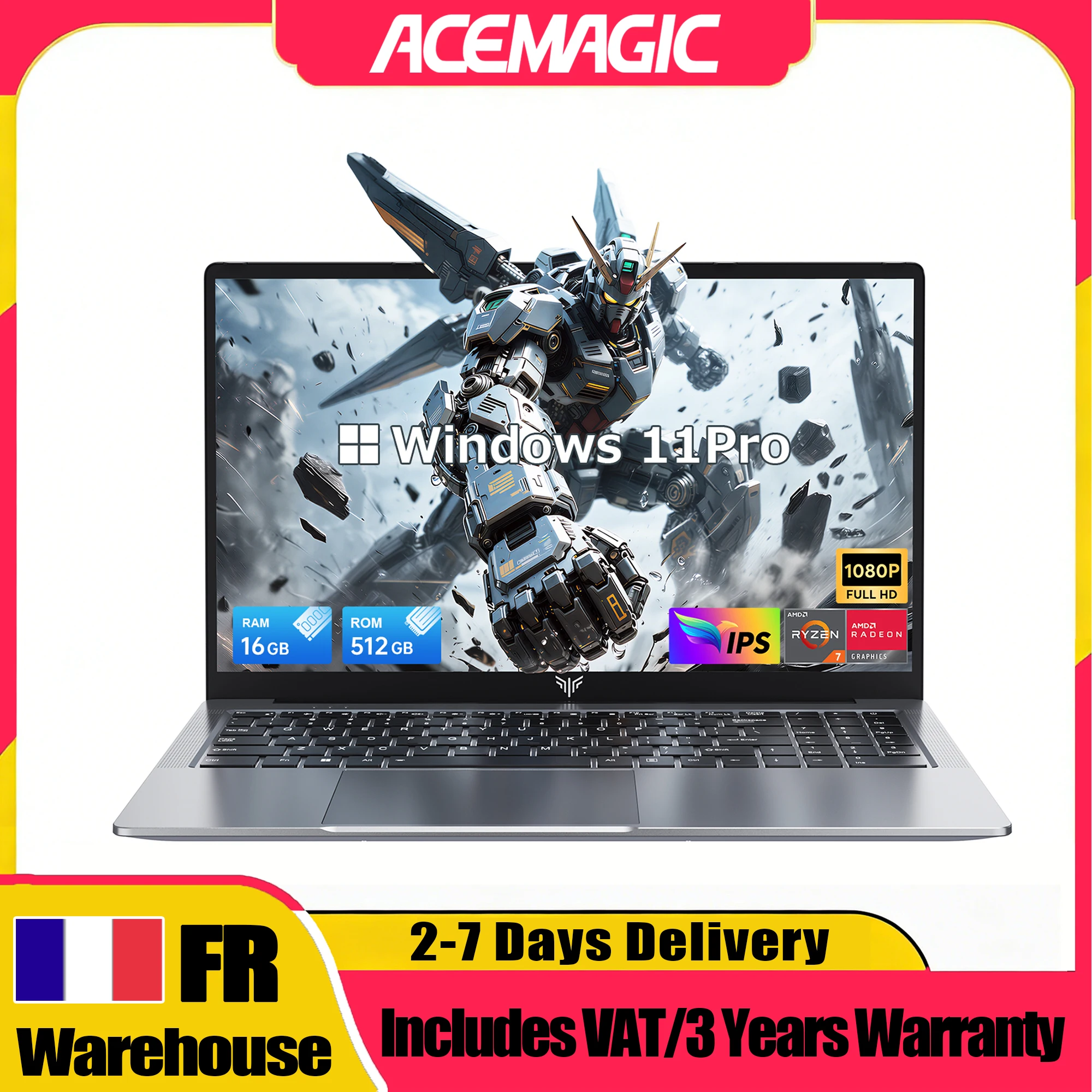 ACEMAGIC LX15PRO laptop met AMD Ryzen 7 7730U, 15,6 inch scherm, 16 GB LPDDR4 RAM, 512 GB SSD en AMD Radeon grafische kaart. ™ Grafische kaart voor Windows 11 Pro-laptop