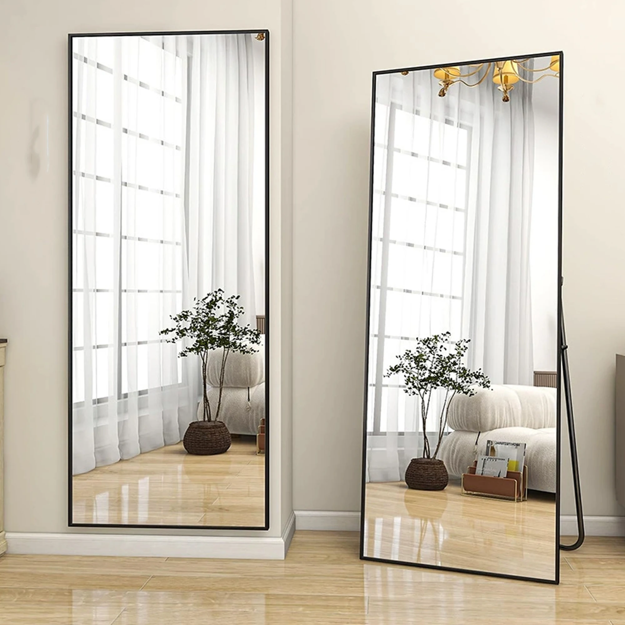 Comanlai Ganzkörperspiegel, HD Freistehender Spiegel, Aluminium-Rahmen Ankleidespiegel, Wand-, Hängespiegel für Wohnzimmer, Schlafzimmer