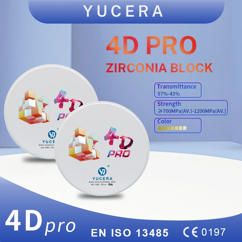 Yucera High Quality 4D Pro Multilayer Zirconia Blocks 98mm open system for Dental Lab and Dentists